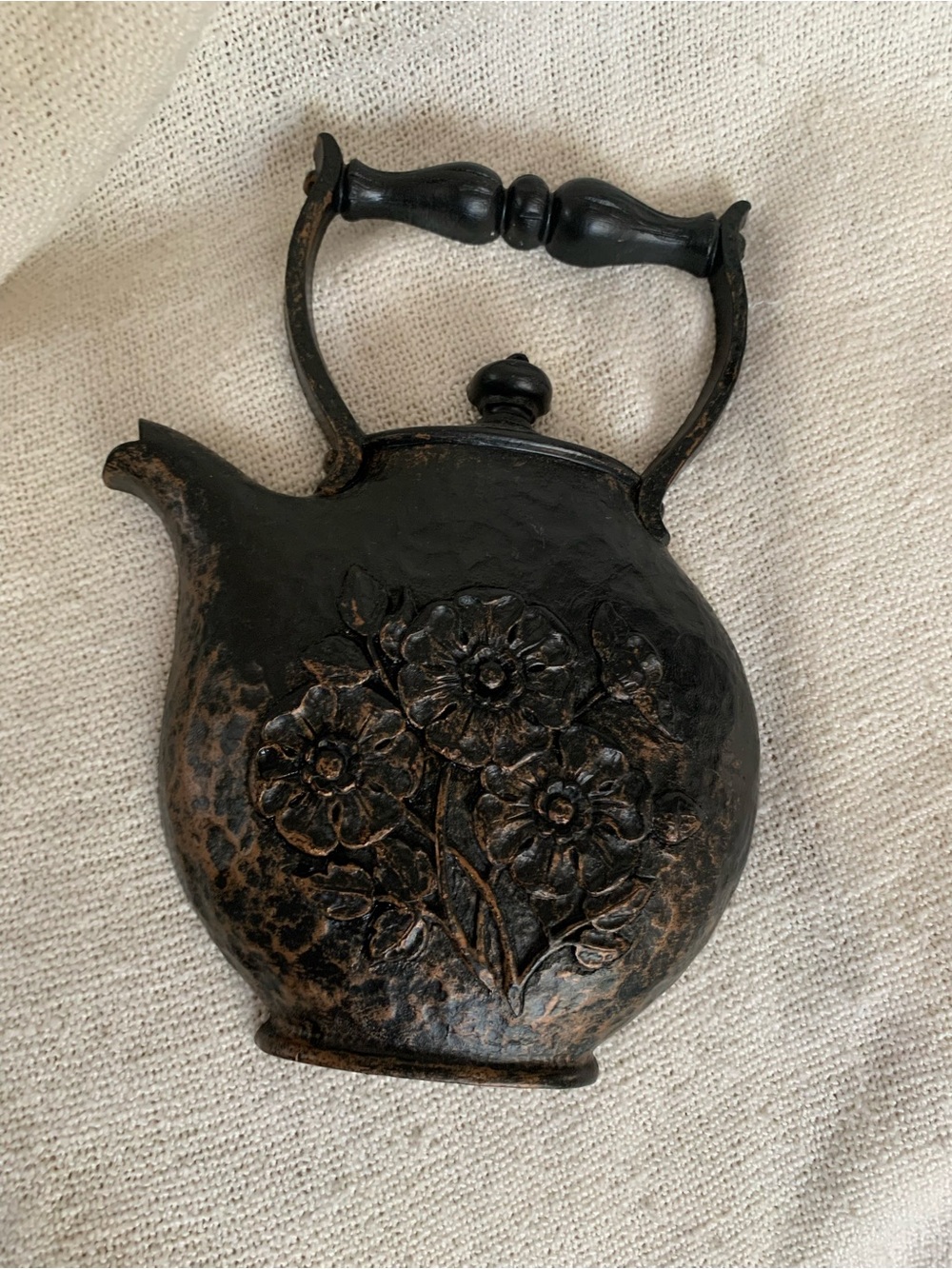 Vintage Home Co • Decorative Black Bronze Floral Tea Kettle •Wall hanging